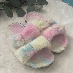 Time and Tru Kids  Faux fur pastel elastic double buckle slip on sandals